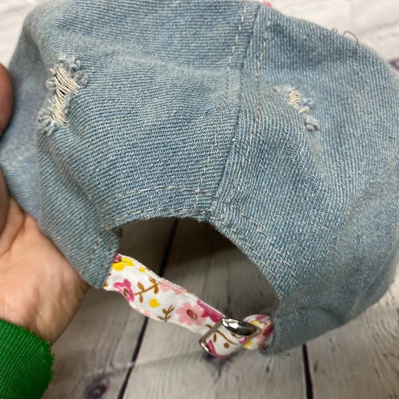 Hello Kitty Distressed Hat Cap Strap Back Blue Sanrio Embroidered Spell Out - Picture 9 of 14